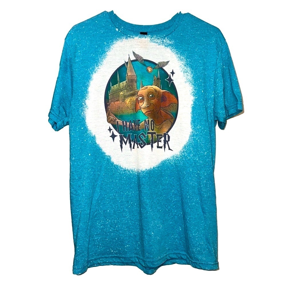 GILDAN Light Blue Acid Wash Harry Potter “I Have No Master” Dobby T-Shirt